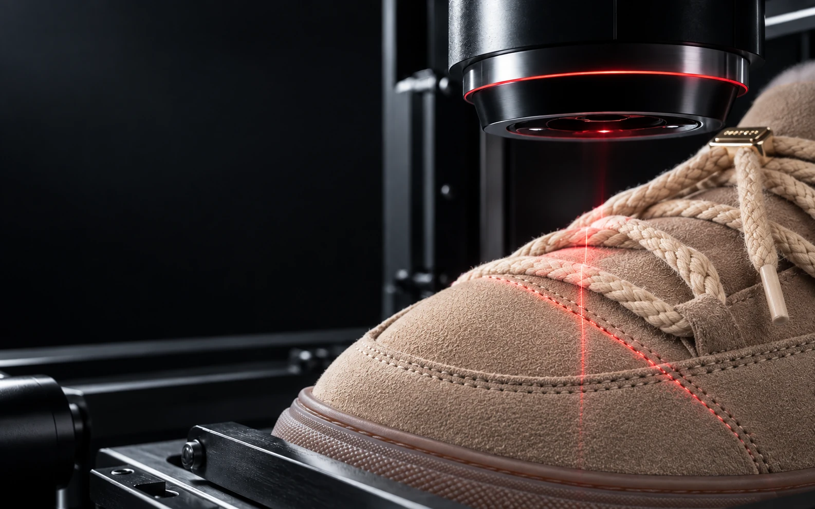 Close-up concept of optical inspection scanning an INUIKII Classic Low shoe